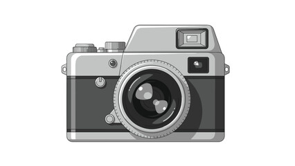 Classic vintage analog film camera illustration with lens and controls shown in a detailed flat graphic style for photography enthusiasts.
