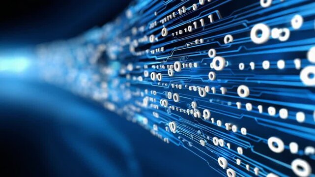Digital Data Stream: A captivating visualization of data flowing seamlessly through a digital network, with binary code illuminating the intricate pathways.