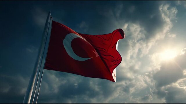 Turkiye banner moving softly in the breeze, connecting modern identity with ancestral roots.
