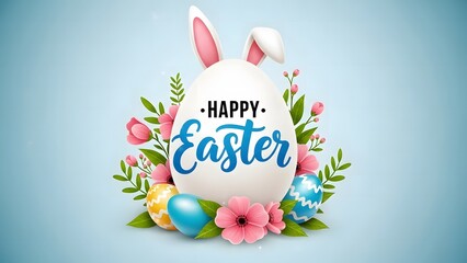 Easter bunny wishes with colorful florals and eggs