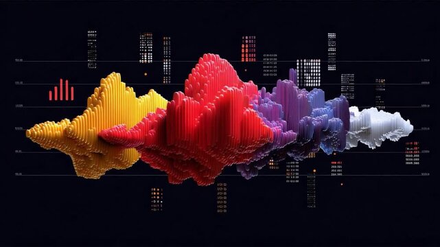 Colorful Data Visualization: This captivating data visualization image showcases an array of vibrant, three-dimensional shapes, each representing a distinct dataset.
