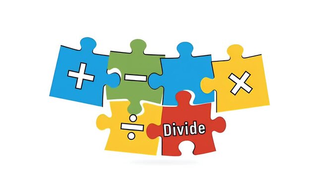 Colorful Puzzle Pieces Representing Math Operations Add Subtract Multiply Divide