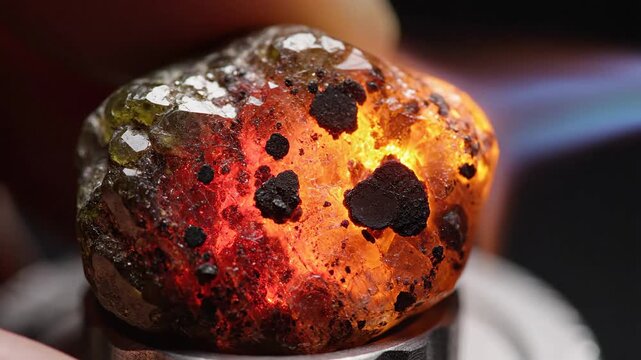 Andalusite Gemstone Undergoing Intense Thermal Transformation