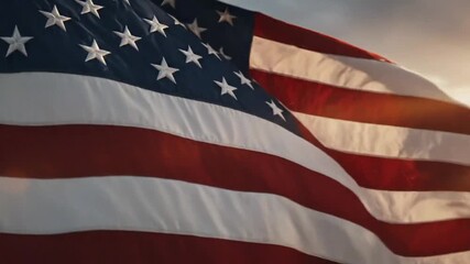 Majestic American Flag Waves in Sunrise Background with Patriotic Atmosphere