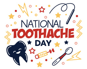 Dental Pain Vector Illustration, National Toothache Day Oral Care Awareness Design