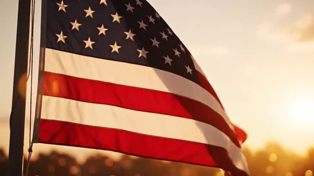 American flag waving during sunset capturing patriotic spirit and freedom vibes