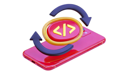 Smartphone with Code Symbol and Circular Arrows