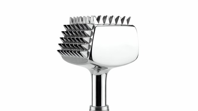 Chrome Meat Tenderizer Mallet with Sharp Prongs Isolated on White Background