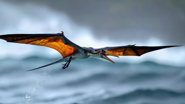 Pterodactyl Flying Over Raging Ocean Waves