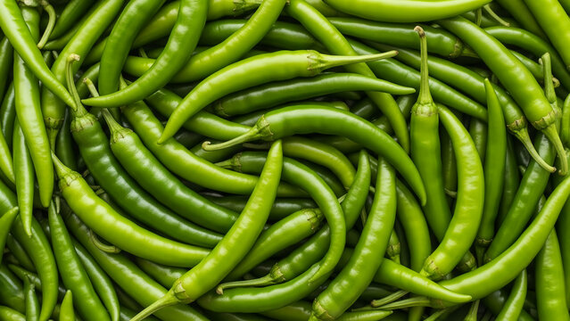 image of green chilies taken from a top angle to fill the frame and form a textured background