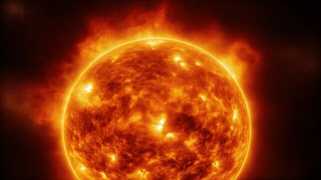 High-detail astronomical 3D animation of solar flares and coronal mass ejections erupting from the Sun.