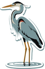 Obraz premium Minimal vector sticker of a heron standing in water pose, tall elegant silhouette, clean outline, flat minimalist style, white background, premium branding 1