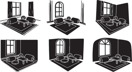 Various Interior Design Perspectives of a Living Room Space