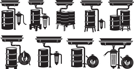 Illustration of various moonshine stills and equipment setups