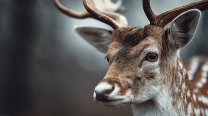 Obraz premium Close-up Portrait of a Majestic Fallow Deer with Detailed Antlers
