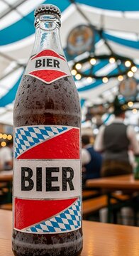 Close-up of a Bottle of German Beer at Oktoberfest.