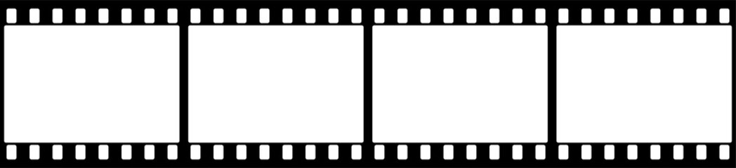 Classic black and white film strip with four blank frames for movie or photo content