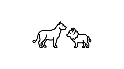 Fototapeta premium Minimalist Outline Icon of a Dog and a Wolf Facing Each Other