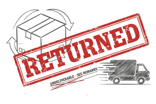 Returned stamp with box and truck showing undeliverable package with see remarks notice vector