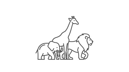 Fototapeta premium Safari Animals Line Art: Elephant, Giraffe, Lion - Minimalist Design