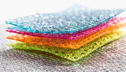 Colorful microporous membrane layers applied on breathable fabric showcasing innovative waterproof technology for highperformance sports apparel with vibrant designs.
