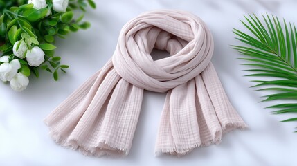 Chic beige knitted scarf artfully arranged for fashion showcase and seasonal gifts