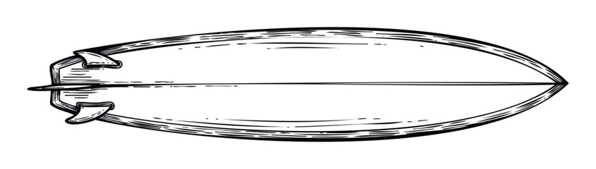 Fototapeta na wymiar Hand drawn surfboard graphic depicting ocean recreation and beach leisure activities, suitable for promoting surf shops, travel destinations, or summer lifestyle brands and events.