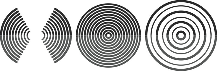 Obraz premium Geometric Metallic Concentric Circles Radial Signal Abstract Design Set