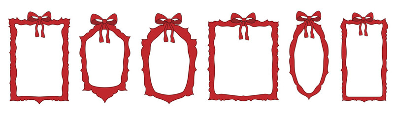 Red Ornate Frame Icon. Valentine's Day Cartoon Red Heart Empty Border. Wedding Party Vintage Canvas Shape. Speech Bubble Text Box Decorative Element. Vibrant Love Greeting Symbol Sticker Design