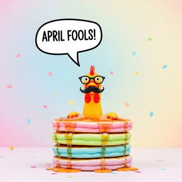 Playful April Fools&rsquo; Day scene with joke toys and balloons, modern stock photography