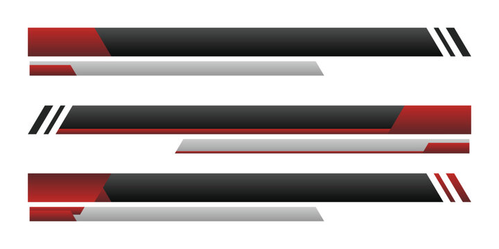 A collection of lower third (bottom of the screen) vector designs with red and black striped shapes.