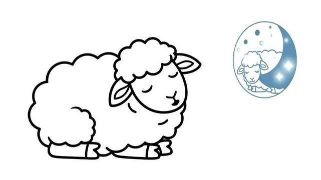 Cute Sleeping Sheep and Moon Night Graphic Animation