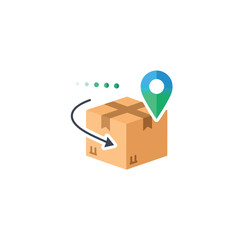 Shipping and Delivery Icon: Depicts a cardboard box, symbolizing goods transportation, paired with a location marker to indicate delivery destination, showcasing efficient and reliable shipment.