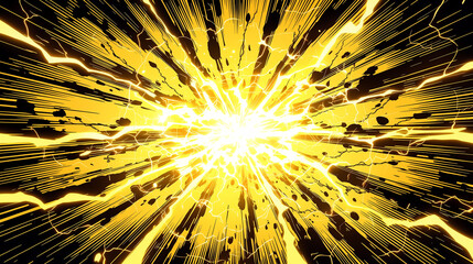 黄色の稲妻と集中線のアニメ風インパクト背景