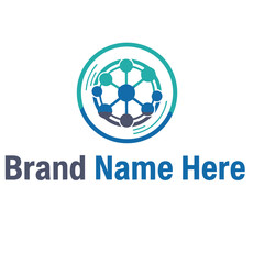 Obraz premium Information technology logo template with circular network nodes and digital connection lines for tech startup software development data science and global communication branding