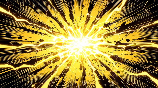 黄色の稲妻と集中線のアニメ風インパクト背景