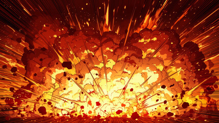 漫画風の激しい爆発と集中線の背景イラスト