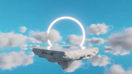 Floating stone platform with glowing white circle in sky