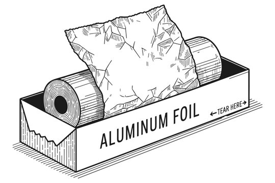 Aluminum foil roll in box wrapping foil kitchen utensils household item tear here message