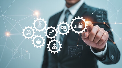 Businessman interacting with futuristic technology interface