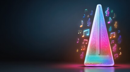 Futuristic 3D digital metronome generating musical notes