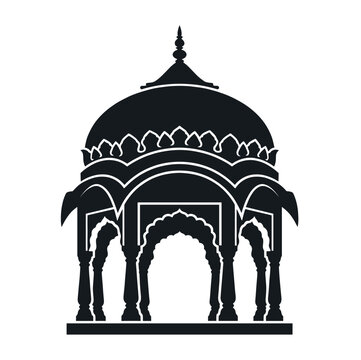 Traditional Indian architectural landmark vector illustration of Rajasthan Chhatri pavilion silhouette featuring ancient royal dome and pillars for travel and culture design element