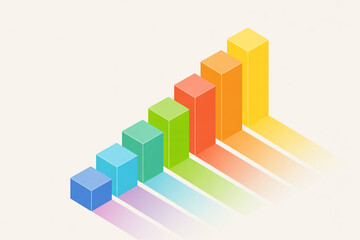 Fototapeta premium A 3D isometric bar graph showing ascending growth trends in rainbow colors.