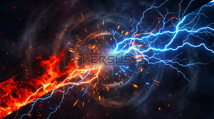 炎と雷が激突する対決の背景イラスト VERSUS