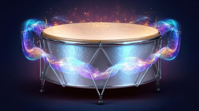 A steelpan instrument emitting waves of colorful energy