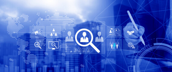 Job search concept. HR or Hiring Human Resources, unemployment finding job search for resume register job interview, find your career. headhunting and recruitment process. not ai