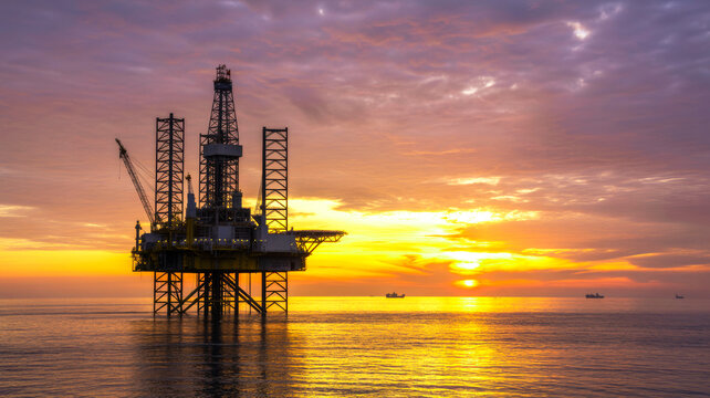 oil rig at sunset