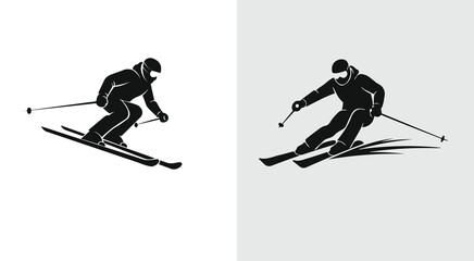 Dynamic black silhouettes of people skiing and snowboarding, perfect for winter sport designs