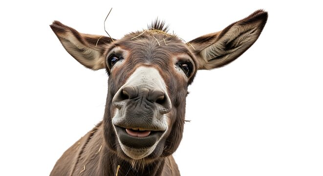 Close-up of a Donkeys Face with a Curious Expression.
