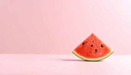 Slice of Juicy Watermelon on Pastel Pink Background with Soft Lighting and Shadows